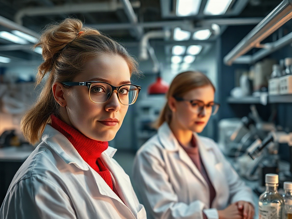 Научные работницы в лаборатории, занимающиеся экспериментами и исследованиями.